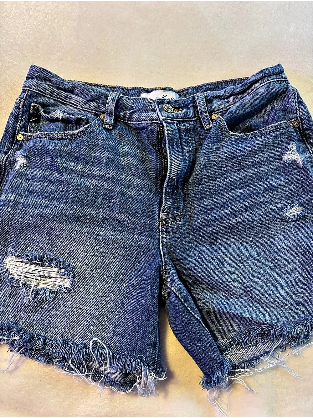 KanCan Bellini High Rise Denim Shorts Distressed Denim Jean Shorts in Blue Waist